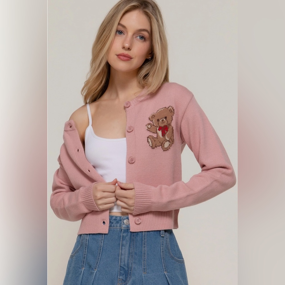 NWT Pink Cardigan with Teddy Bear Design - Picture 5 of 5